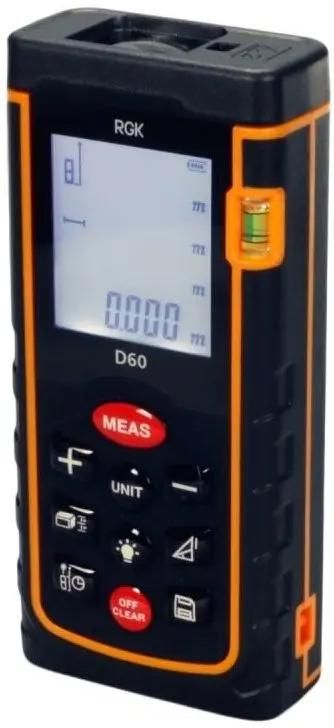 Лазерный дальномер RGK D60, 2 класс лазера, 635нм, луч красный [4610011870613]